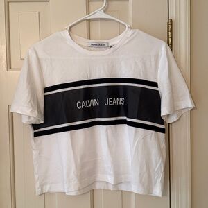 Calvin Klein White Tee with Black Stripe